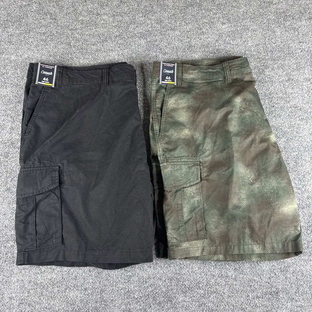 Lot‎ (2) NWT ROUNDTREE & YORKE Mens 46 x 9" Cotton Flat Casuals Cargo Shorts